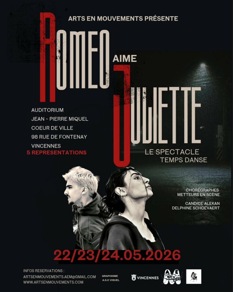 Affiche du spectacle Roméo aime Juliette, par Arts en Mouvements